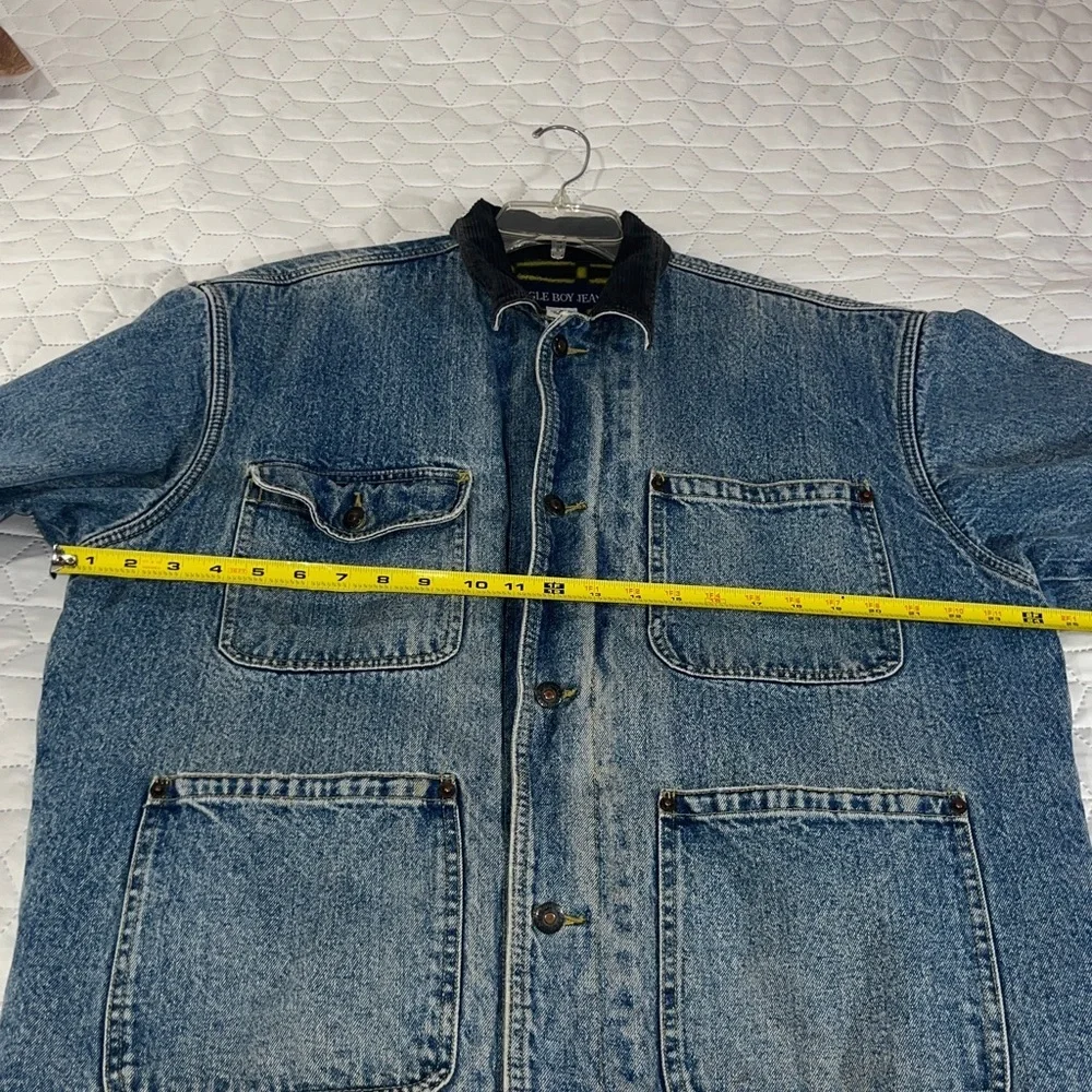 Vintage Bugle Boy Denim Barn Jacket Fleece Lined Corduroy Collar Size M